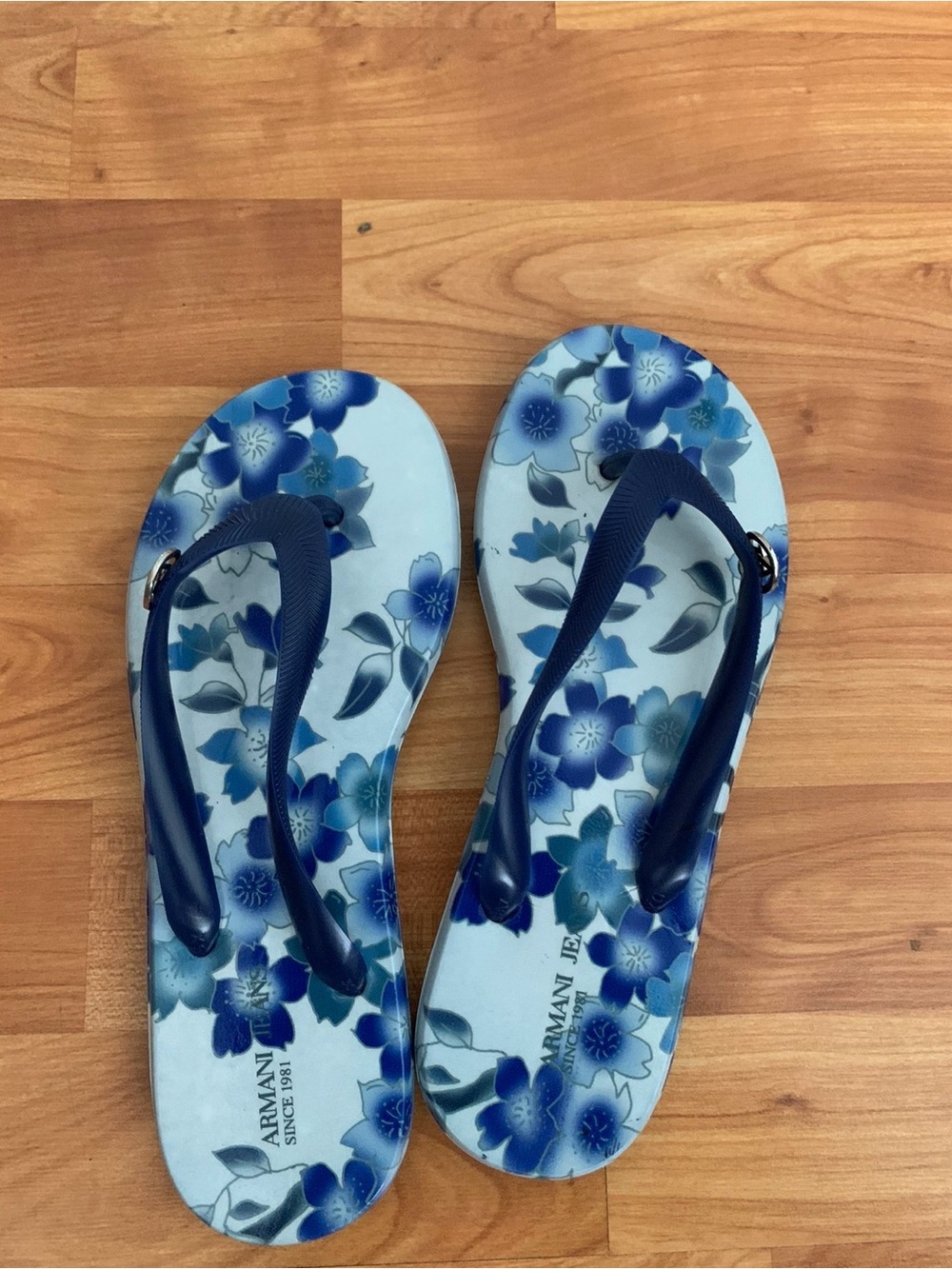 Armani Jeans Blue Floral Sandals with Navy Straps